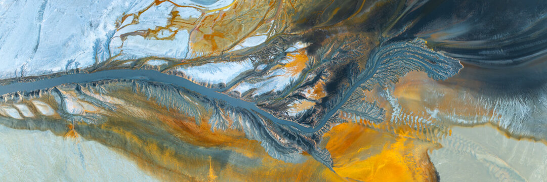 Aerial view of vibrant mineral patterns at Rio Tinto mine