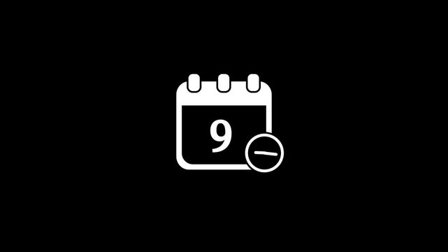 Calendar date 9 animation with rotating clock hand for deadline and schedule planning nine