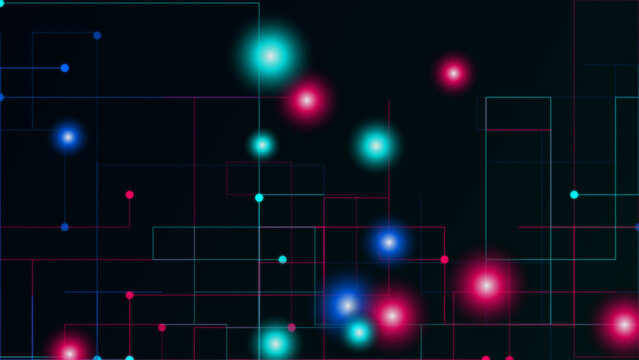Colorful glowing circuit board with led lights and connections