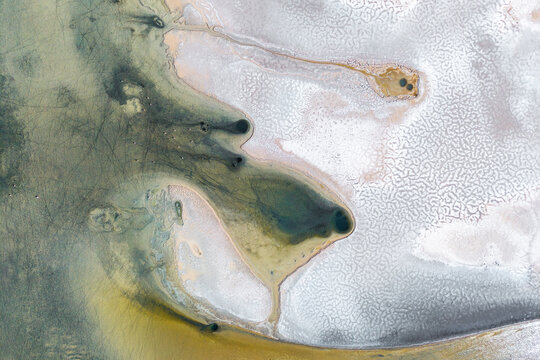 Aerial view of colorful landscape in Los Flamencos Reserve