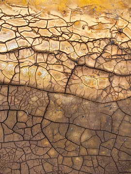 Aerial view of colorful cracked earth patterns