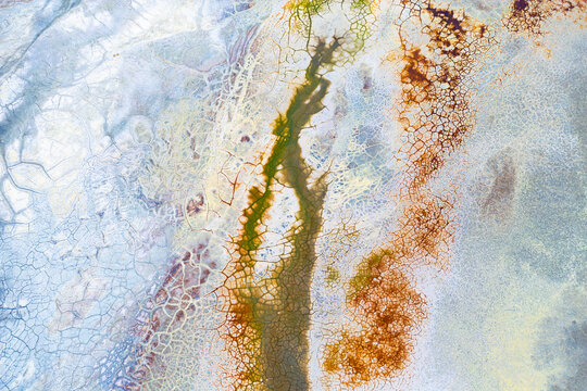 Aerial view of colorful mineral texture and earth patterns