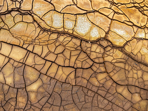 Aerial view of colorful cracked earth patterns