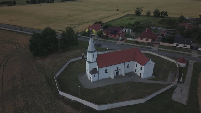 Aerial Orbit Around Historic Church in Pac, Slovakia