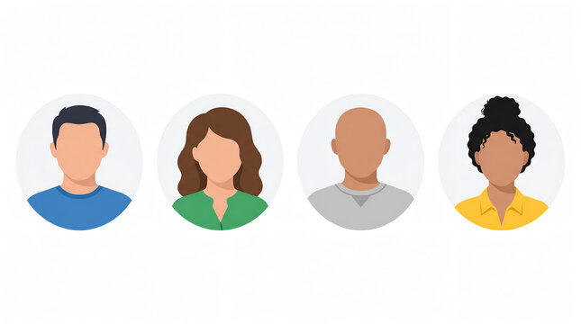 Set of faceless male and female avatar portraits