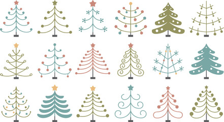 Obraz premium Collection of stylized Christmas trees with festive decorations 