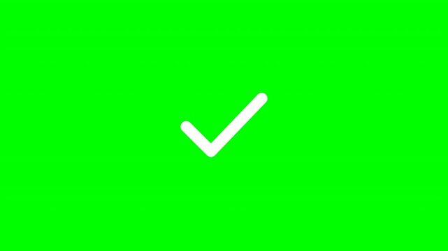 Simple motion of white check mark on green screen background 