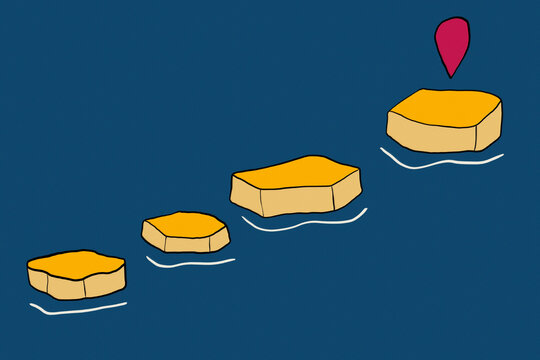 Abstract modern landscape with floating stepping stones