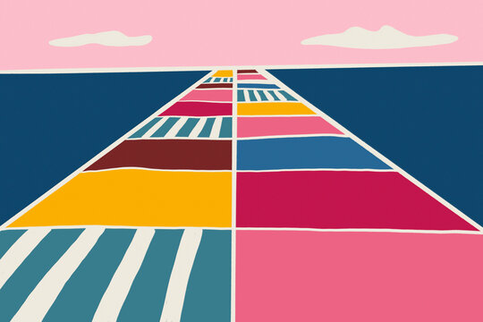 Abstract modern landscape with colorful geometric pathway