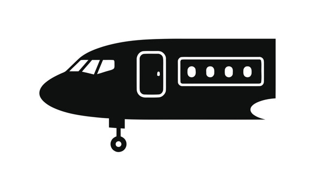 Vector illustration of black silhouette of a private jet airplane icon on a transparent background