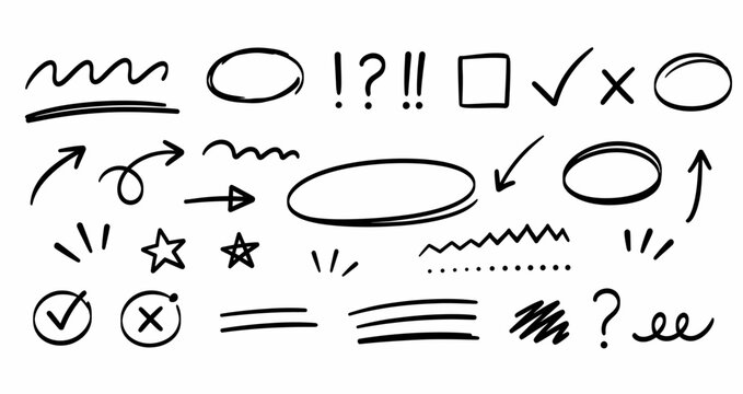 Marker Arrow, Oval, Underline and Check Doodle Set