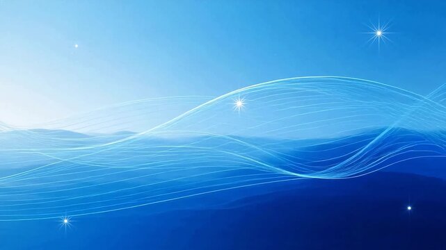 Blue abstract wave lines with star sparkles