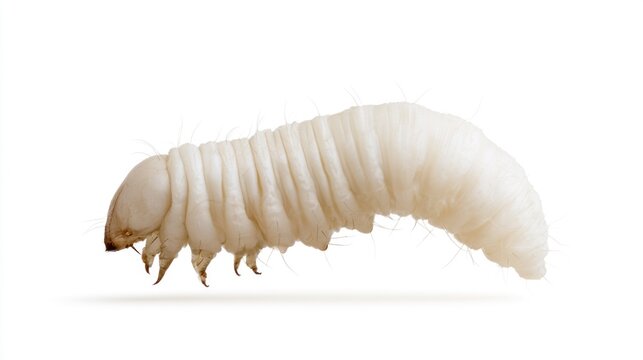 White grub beetle larva isolated on a white background