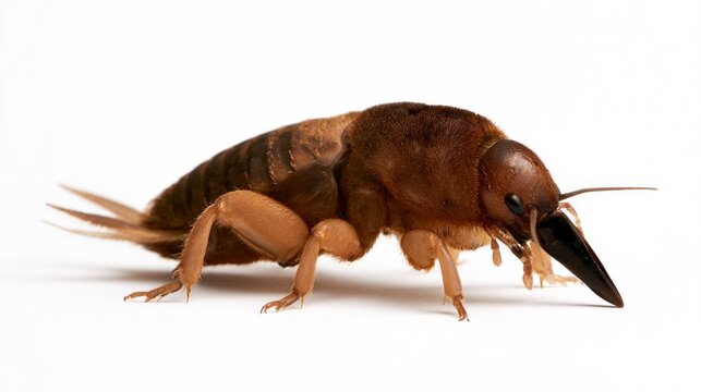 Mole Cricket Insect (Gryllotalpa gryllotalpa) Isolated on White Background - Close-up Macro View