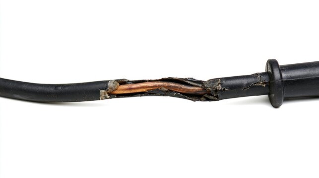 Damaged Electrical Cable with Exposed Copper Wire, Safety Hazard and Maintenance Concept