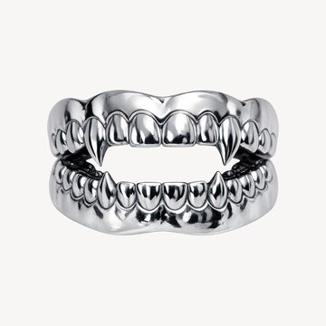 Silver vampire fangs grillz with sharp, detailed teeth design.