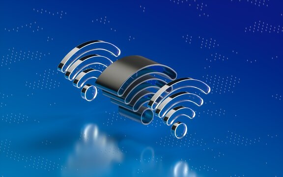 3D glass technology icon with wireless signal on blue