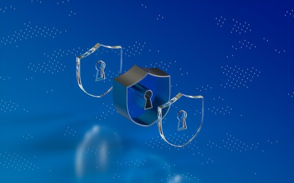 3D glass shield icon set for cybersecurity and data lock