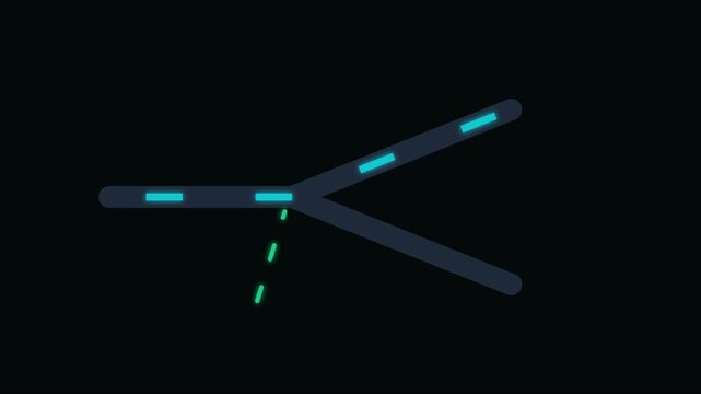 Minimalist data flow animation: digital path splitting and network connection concept 4k