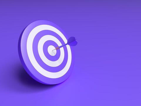 Arrow hitting bullseye on purple target for success