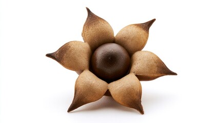 Fototapeta premium Single star-shaped dried seed pod isolated on a white background