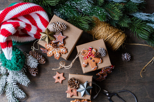 Christmas gift boxes with decorations