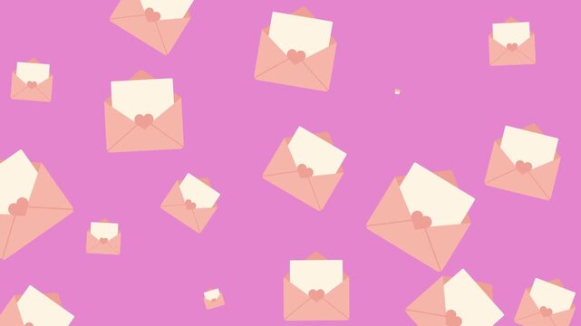 Romantic seamless pattern with pink love envelopes and hearts for wedding invitation background