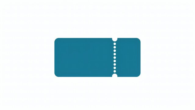 Minimalist blue admit one ticket stub shape isolated against clean white background with stub graphic perforated