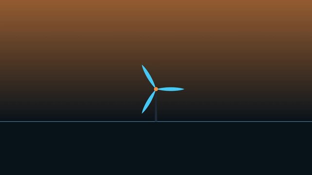Minimalist wind turbine animation rotating against a gradient 4k background, energy renewable power