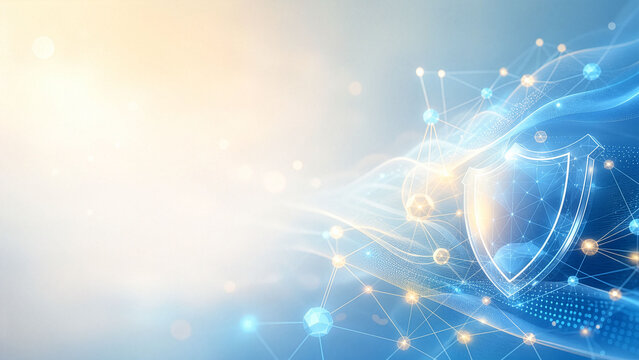 Secure digital transformation and technology concept, abstract luminous background with blank space