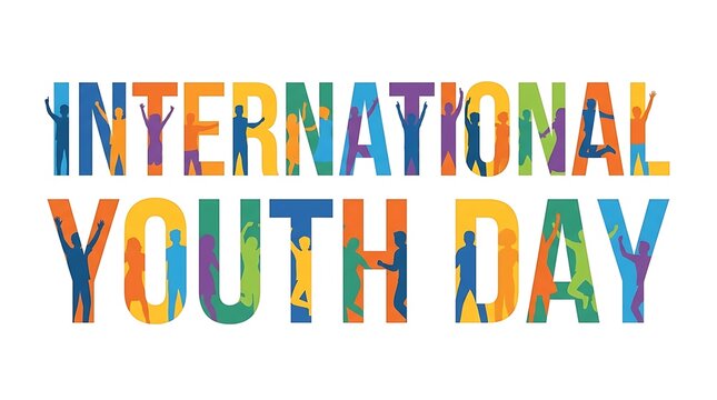 International Youth Day Colorful Typography with Silhouettes.