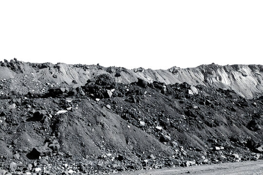 Coal pile industrial resource mining landscape showing raw dark natural carbon fuel material heap extracted from the earth crust&nbsp;