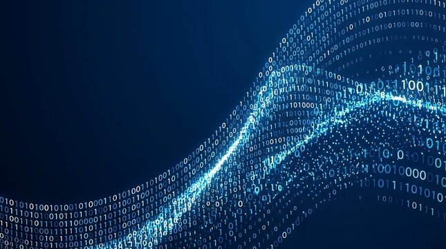 Dynamic Binary Code on Blue Background: Data Transfer AI Cloud Computing Digital Technology Concept global binary code blue background data transfer ai cloud computing binary code with copy space