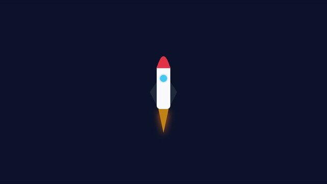 Minimalist rocket launch animation: flat space exploration 4k flat animation