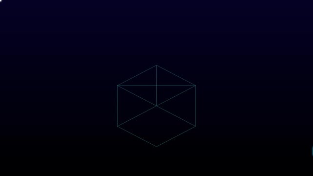 Minimalist wireframe cube rotating in dark space, abstract 3 d geometric shape animation for technology and digital backgrounds 4k