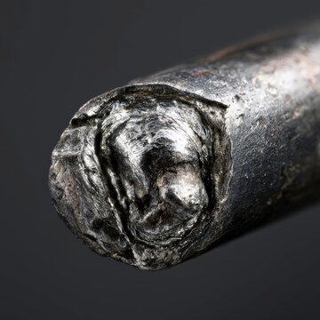 Close up view of lead pipe with bulbous wiped solder joint on dark background