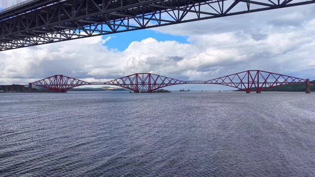 View Of The Red Forth Bridge Spanning The Firth Of Forth Near Edinburgh, Scotland