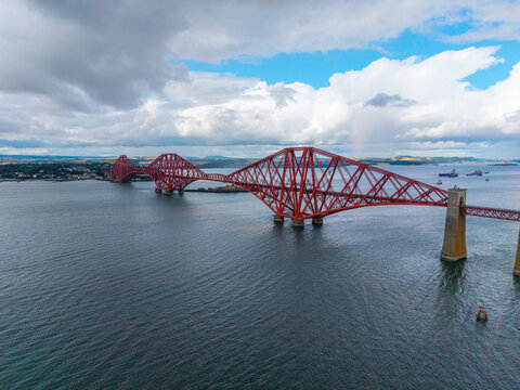 View Of The Red Forth Bridge Spanning The Firth Of Forth Near Edinburgh, Scotland