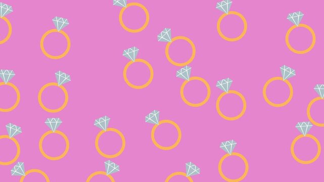 Seamless Wedding Ring Pattern with Diamond Engagement Rings on Pink Background