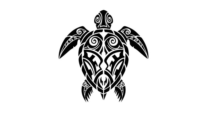 Intricate Black Turtle Tattoo Style Design with Tribal Patterns