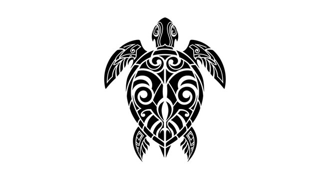 Intricate Black Turtle Tattoo Style Illustration