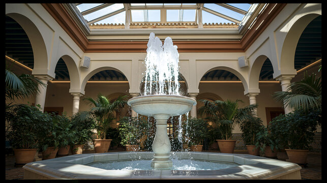 Luxurious Classical Courtyard with Central Fountain