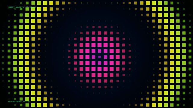Quantum cloud computing visualization represented by oscillating grid pulses showing data patterns in rhythmic cycles across dark screens to display complex digital stream movement flows