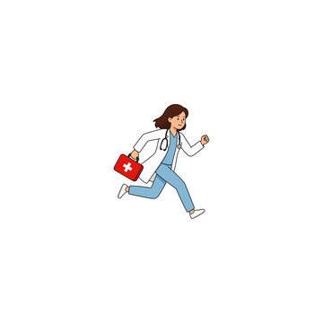 Cartoon illustration of a medical professional doctor running in a hurry with physician emergency hospital healthcare medicine professional