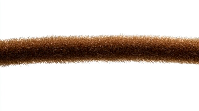 Macro close-up of a single brown fuzzy pipe cleaner isolated on a white background