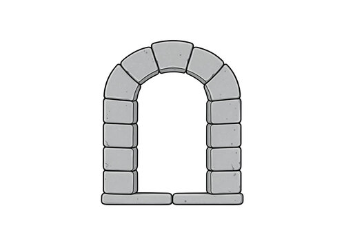 2D cartoon illustration of a simple masonry stone arch window or gate isolated on transparent background