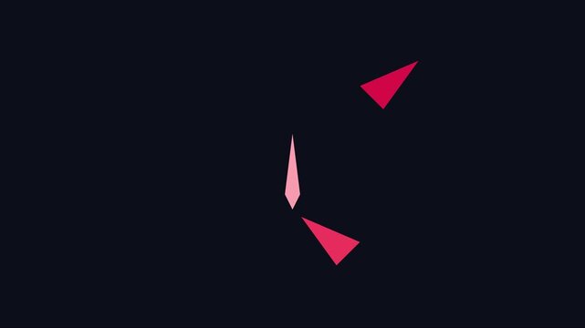 Minimalist abstract geometric animation with red triangle shapes expanding and contracting on dark 4k background