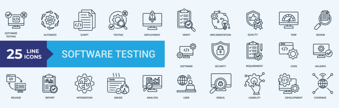Software Testing Icon Pack Illustration Vector Outline Style