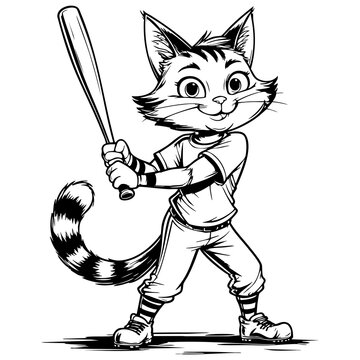Cat baseball player coloring page