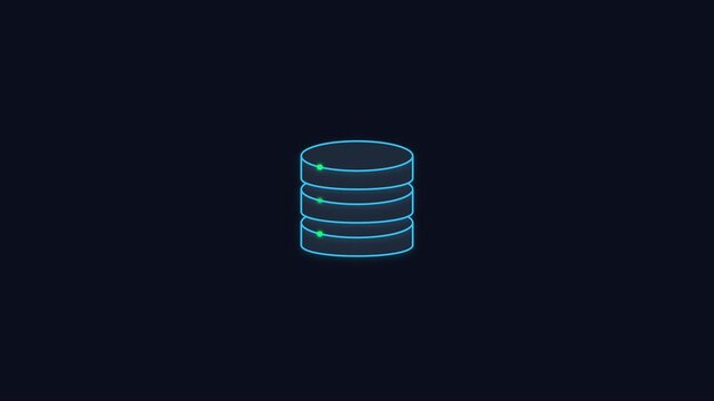 Digital database storage animation: glowing blue server network concept for cloud computing and data management technology 4k